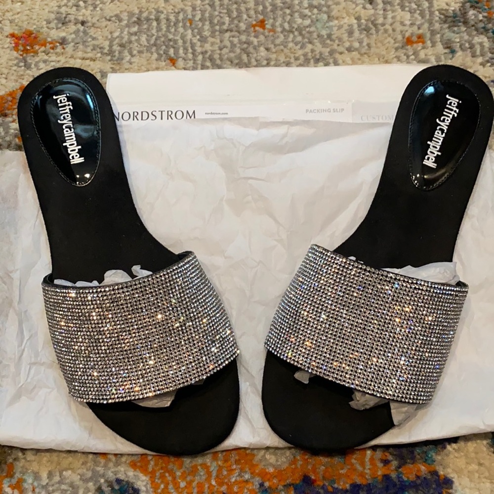 Jeffrey Campbell crystal slides - black